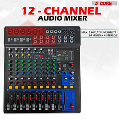 5Core Professional 12-Channel Audio DJ Mixer with 99 DSP Effects and 48V Phantom Power