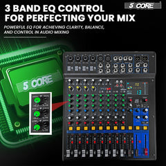 5Core Professional 12-Channel Audio DJ Mixer with 99 DSP Effects and 48V Phantom Power