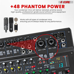 5Core Professional 12-Channel Audio DJ Mixer with 99 DSP Effects and 48V Phantom Power