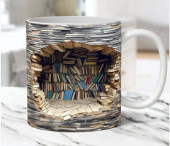 Ceramic 3D Bookshelf Mug - High-Quality Ceramic, 9.8 x 8 cm, Ideal Gift for Birthdays, Graduations, Parties & More - Drinkware, Reusable Coffee Tea Washable Reuse Cup