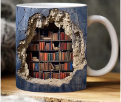 Ceramic 3D Bookshelf Mug - High-Quality Ceramic, 9.8 x 8 cm, Ideal Gift for Birthdays, Graduations, Parties & More - Drinkware, Reusable Coffee Tea Washable Reuse Cup