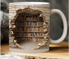 Ceramic 3D Bookshelf Mug - High-Quality Ceramic, 9.8 x 8 cm, Ideal Gift for Birthdays, Graduations, Parties & More - Drinkware, Reusable Coffee Tea Washable Reuse Cup