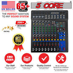 5Core Professional 12-Channel Audio DJ Mixer with 99 DSP Effects and 48V Phantom Power