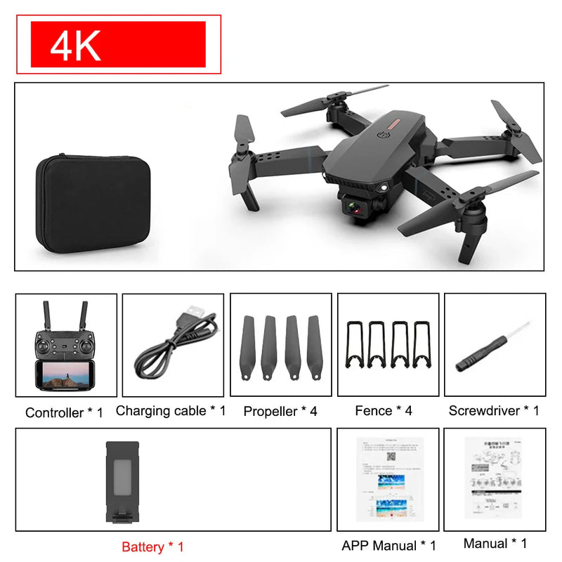 E88 Pro Foldable Quadcopter Drone with HD 4K Camera, WIFI FPV & Altitude Hold - Capture Stunning Aerial Shots!