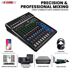 5Core Professional 12-Channel Audio DJ Mixer with 99 DSP Effects and 48V Phantom Power