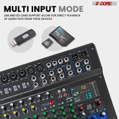 5Core Professional 12-Channel Audio DJ Mixer with 99 DSP Effects and 48V Phantom Power